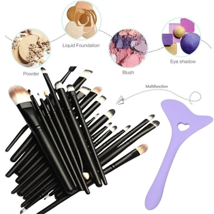 Set Profesional de Machiaj cu 20 de Pensule Antialergice si Sablon Multifunctional 4-in-1 Eyeliner din Silicon in Nuanta Mov cu Pensule din Păr Sintetic Rezistent – IoArtify.ro [3]