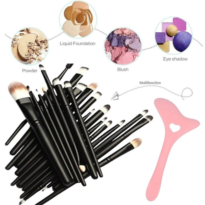 Set Profesional de Machiaj cu 20 de Pensule Antialergice si Sablon Multifunctional 4-in-1 Eyeliner din Silicon in Nuanta Roz cu Perii din Fibra Sintetica – IoArtify.ro [3]