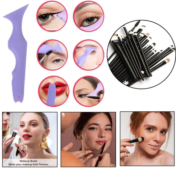 Set Profesional de Machiaj cu 20 de Pensule Antialergice si Sablon Multifunctional 5-in-1 Eyeliner din Silicon in Nuanta Mov cu Perii Din Fibre Sintetice – IoArtify.ro [2]