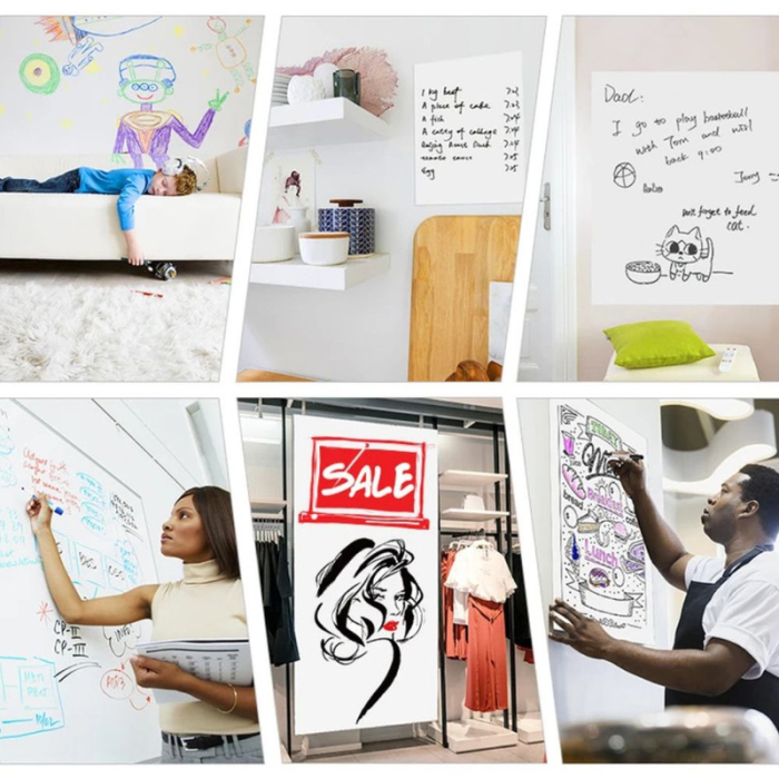 Set Rola de hartie autoadeziva si reutilizabila pentru scris si desenat 200 x 45 cm cu 4 markere cu magnet si burete – IoArtify.ro [5]