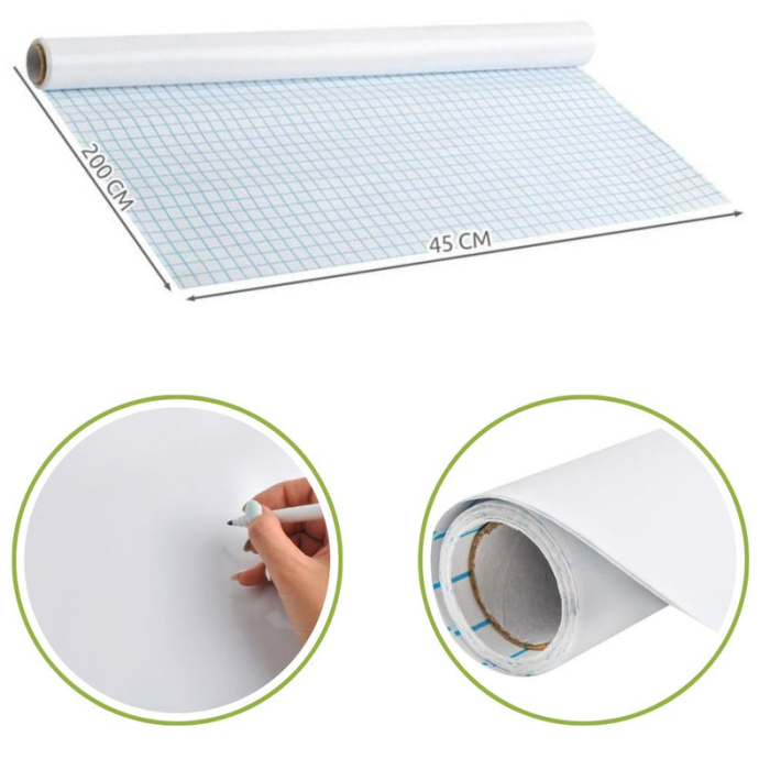 Set Rola de hartie autoadeziva si reutilizabila pentru scris si desenat 200 x 45 cm cu 4 markere cu magnet si burete – IoArtify.ro [3]