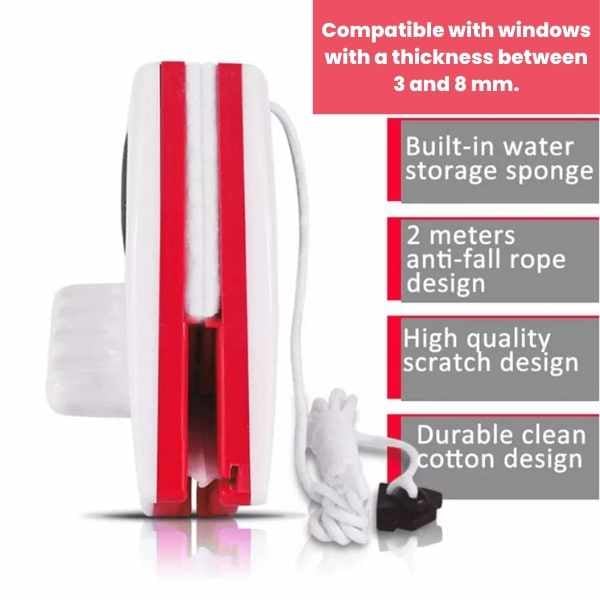 Stergator Dublu cu Magnet pentru Geamuri intre 3 si 8 mm si 10 Bureti de Rezerva Alb cu Rosu – IoArtify.ro [2]