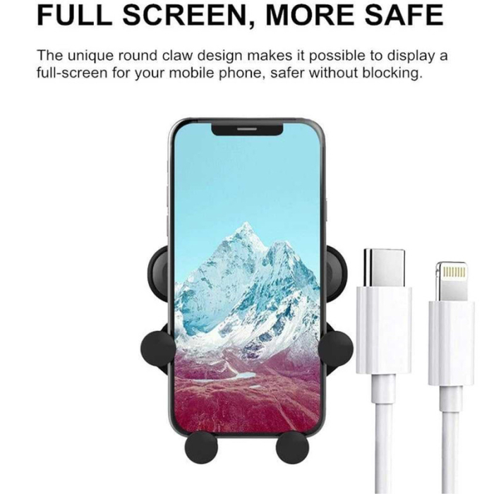 Suport Auto pentru Telefon cu Prindere pe Grila Ventilatie Rotativ 360° si Cablu USB C Lightning 2A 1m Fast Charging - IoArtify.ro [4]