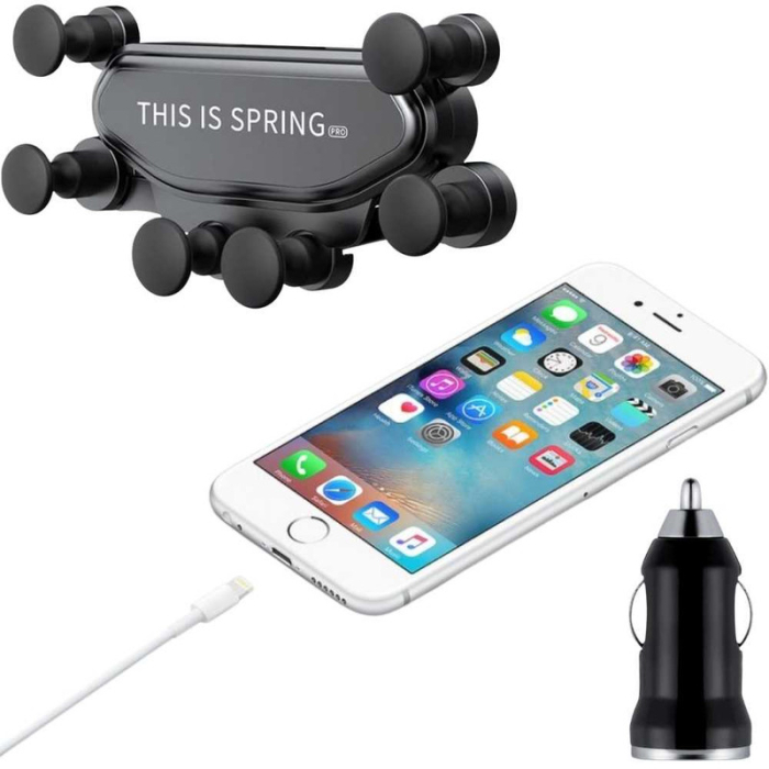 Suport Auto pentru Telefon cu Prindere pe Grila Ventilatie Rotativ 360° si Cablu USB Lightning 2A 1m Fast Charging - IoArtify.ro [6]