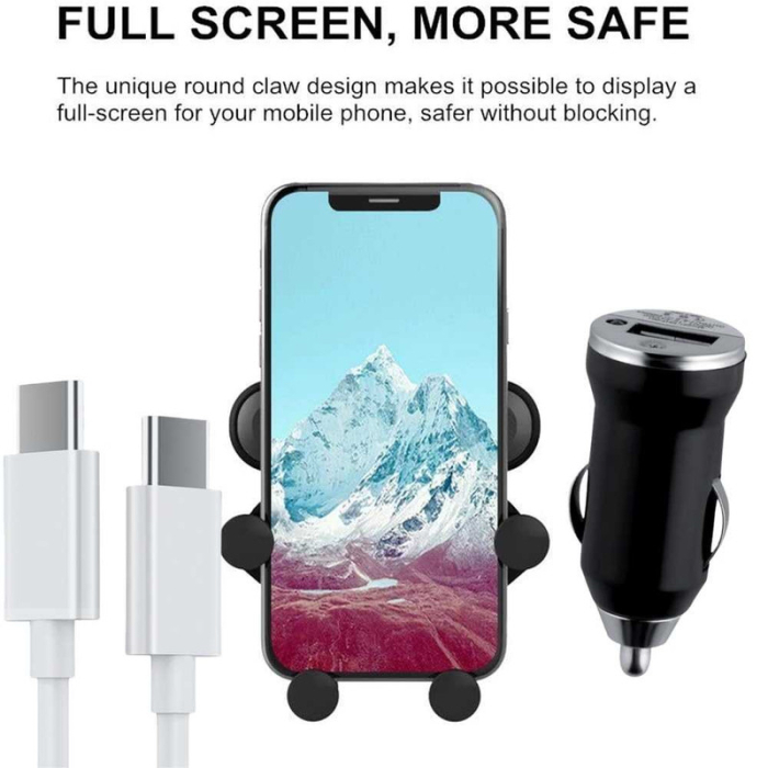 Suport Auto pentru Telefon cu Prindere pe Grila Ventilatie Rotativ 360° si Cablu USB Lightning 2A 1m Fast Charging - IoArtify.ro [4]