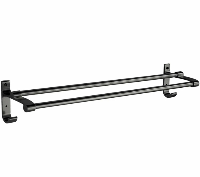 Suport din aluminiu pentru 2 prosoape și 2 cuiere lungime 60 cm culoare Neagră - IoArtify.ro [2]