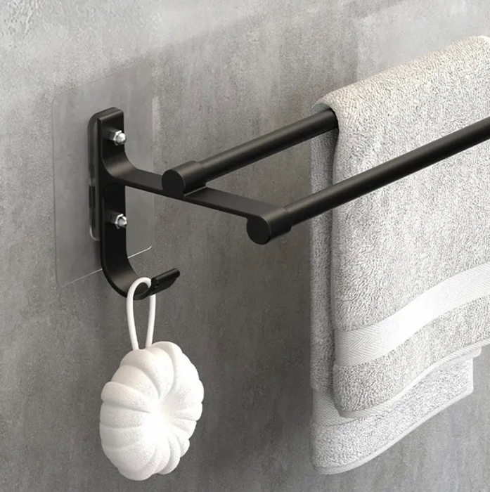 Suport din aluminiu pentru 2 prosoape și 2 cuiere lungime 60 cm culoare Neagră - IoArtify.ro [4]