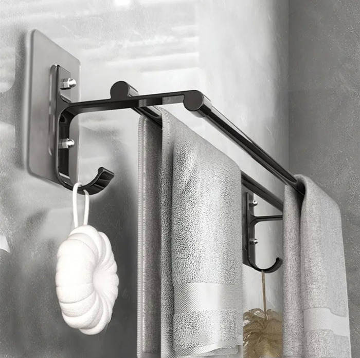 Suport din aluminiu pentru 2 prosoape și 2 cuiere lungime 60 cm culoare Neagră - IoArtify.ro [3]