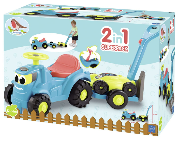 Ecoiffier Set Tractor Ride cu Remorca si Cositoare joc de constructie din plastic rezistent - IoArtify.ro [1]