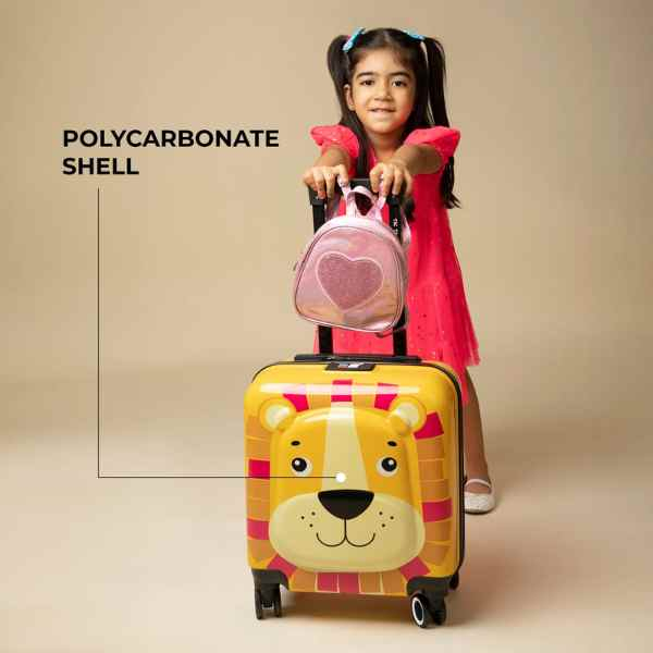 Troler Mercaton pentru Copii Model Leu 3D Policarbonat cu Roti Pivotante 35 x 25 x 45 cm Galben – IoArtify.ro [3]