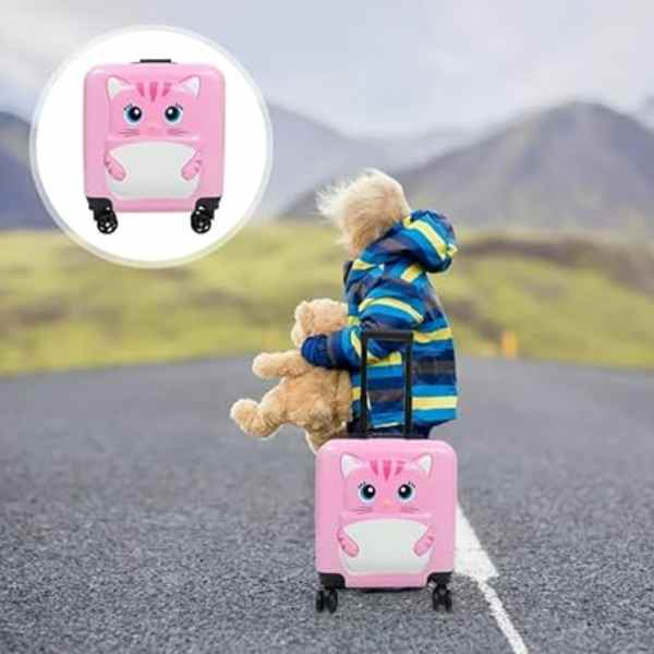 Troler Mercaton pentru Copii Model Pisicuta 3D Policarbonat cu Roti Pivotante 35 x 25 x 45 cm Roz – IoArtify.ro [9]