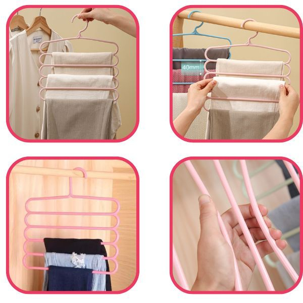 Umeras din Plastic Antiderapant si Multifunctional pentru Organizarea Hainelor cu 5 Pozitii 31x31 cm Roz – IoArtify.ro [6]