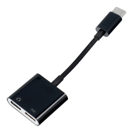 Cablu date & Încărcare - Adaptor HF Redare muzica si incarcare dispozitive simultan Type-C Negru cu iesire audio 3.5 mm - IoArtify.ro