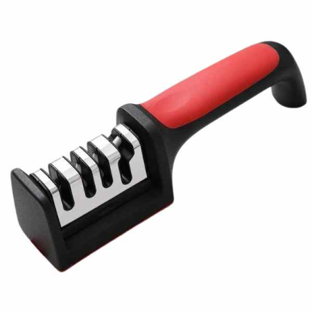 CASĂ, GRĂDINĂ & DIY - Ascutitor pentru Cutite si Foarfece cu 4 Niveluri si Maner Ergonomic 21.5 x 5 x 5.6 cm Negru cu Rosu - IoArtify.ro