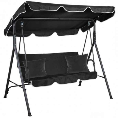 CASĂ, GRĂDINĂ & DIY - Balansoar de Gradina 3 Locuri cu Structura Metalica Rezistenta UV si Impermeabila Maxim 260 Kg 173 x 110 x 154 cm Negru - IoArtify.ro