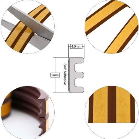 Set 2 Banda Autoadezivă pentru Etanșare Uși și Ferestre, Profil E, 9x4mm, Rezistent UV, Cauciuc EPDM, 6m, Maro [4]