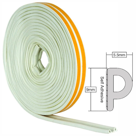 Banda autoadezivă pentru etanșare uși și ferestre, durabilă, UV, 6 m, alb, profil P, 9x5.5 mm [1]