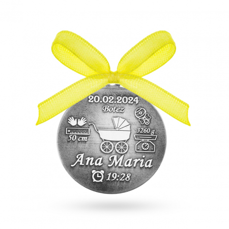 Pentru Moț - Botez - Nuntă - Bănuț Argint 2.5cm - personalizat 3D - bijuterie puritate și eleganță