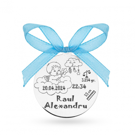 Pentru Moț - Botez - Nuntă - Banut argint personalizabil pentru botez - eleganță și rafinament - Baby Angelique