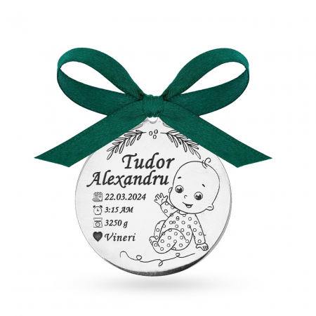 Pentru Moț - Botez - Nuntă - Banut Argint 2.5cm personalizabil pentru botez - Baby Rapsody - simbol puritate și începuturi noi