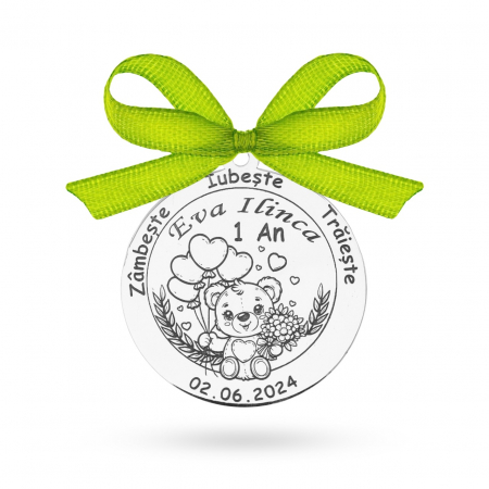 Pentru Moț - Botez - Nuntă - Bijuterie personalizabilă pentru botez - banuț argint Teddy Bear 2.5cm - cadou unic