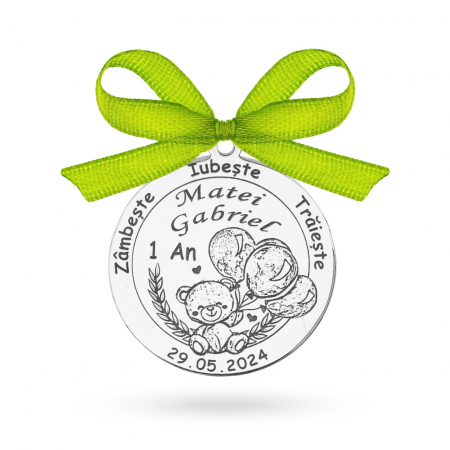 Bijuterie personalizabilă pentru botez - banuț argint Teddy Bear 2.5cm - cadou unic [3]