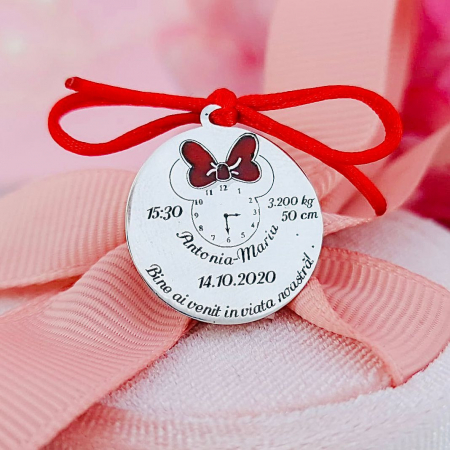 Bijuterii Argint Personalizate - Bănuț Argint Personalizat - Cadou de Botez Unic - Motiv Soricel - Bijuterie de Calitate