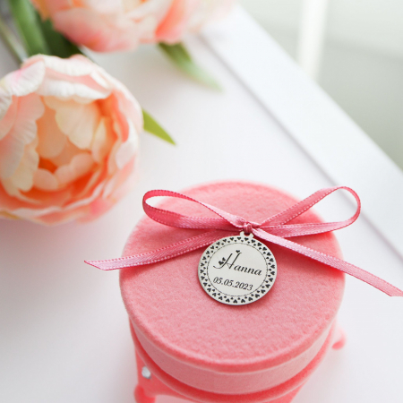 Bijuterii Argint Personalizate - Bănuț Argint 2cm Botez - Personalizat Inimioare - Cadou Unic