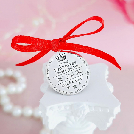 Bijuterii Argint Personalizate - Bănuț Argint 2cm Personalizat pentru Botez - Coronită și Mesaj Părinți