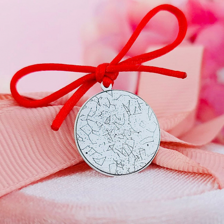 Bijuterii Argint Personalizate - Bănuț Argint Personalizabil - Bijuterie Botez Scăldat Mot - Harta Stelară