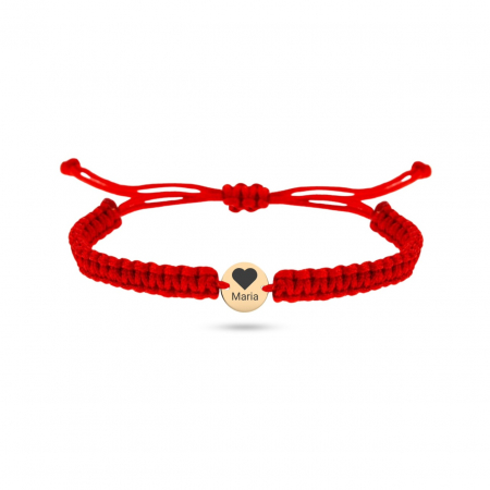 Bratari cu Banut Aur 14K - Brățară personalizabilă pentru copii din aur 14k cu disc de 6mm, inimioară și nume – Cadou special și elegant