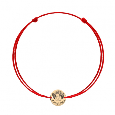 Bratari cu Banut Aur 14K - Brățară personalizabilă din aur 14k cu bănuț de 10 mm, îngeraș și șnur elegant – Cadou perfect pentru orice ocazie