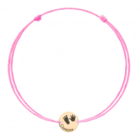Bratari cu Banut Aur 14K - Brățară personalizată din aur 14K cu bănuț de 10mm, gravură cu talpițe, mânuță și nume - Cadou special pentru orice ocazie