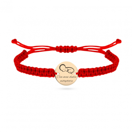 Bijuterii aur, argint, diamante, inox - Brățară din aur 14K cu șnur și bănuț 12mm – Eleganță subtilă și personalizare pentru momente speciale
