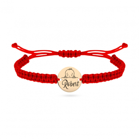 Brățară personalizată din aur 14K cu snur și bănuț gravat, ideală pentru momente speciale și cadouri unice [1]