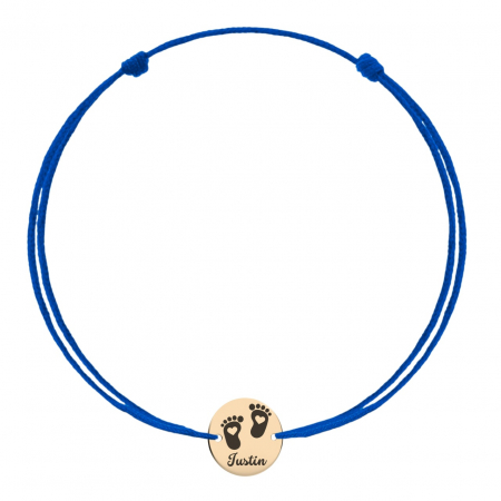 Bijuterii aur, argint, diamante, inox - Brățară din aur 14K cu bănuț gravat și simbol tălpițe de bebe - Cadou personalizat pentru copilul tău