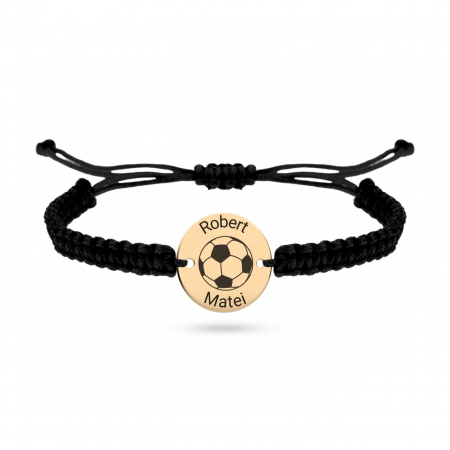 Bijuterii aur, argint, diamante, inox - Brățară personalizabilă din aur 14k cu minge de fotbal și nume – Cadou perfect pentru micii pasionați de fotbal
