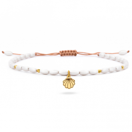 Brățări cu Aur 14K - Brățară de picior Mallorca din Aur 14K cu biluțe Diamond Cut și scoică – Eleganță și Rafinament pentru Vara