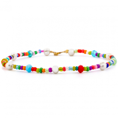Bratari de Picior/Glezna Aur 14K - Brățară de picior Summer Mix cu perle de cultură și cristale colorate, aur 14K, eleganță și stil de vară