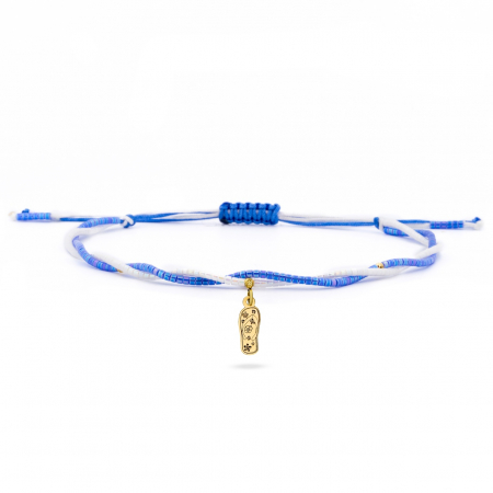 Brățări cu Aur 14K - Brățara de picior Take me to the Beach din AUR 14K cu biluțe Diamond Cut și charm șlap, eleganță și stil pentru plajă