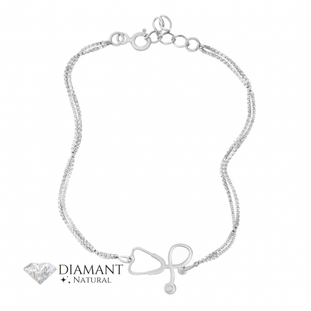 Bratari Argint cu Diamante - Bratara Dubla cu Stetoscop din Argint 925 si Diamant Natural