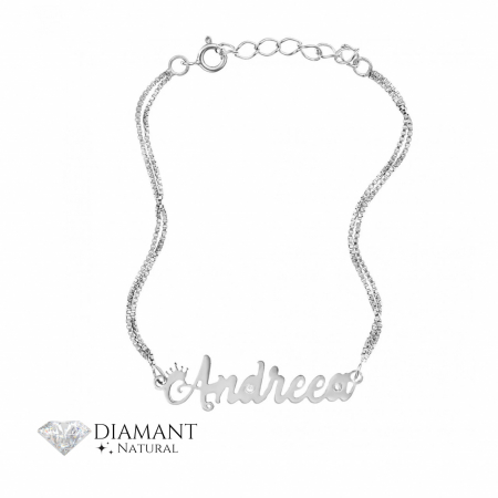 Bratari Argint cu Diamante - Brățară Dublă din Argint cu Nume Personalizat și Diamante Naturale – Eleganță și Rafinament