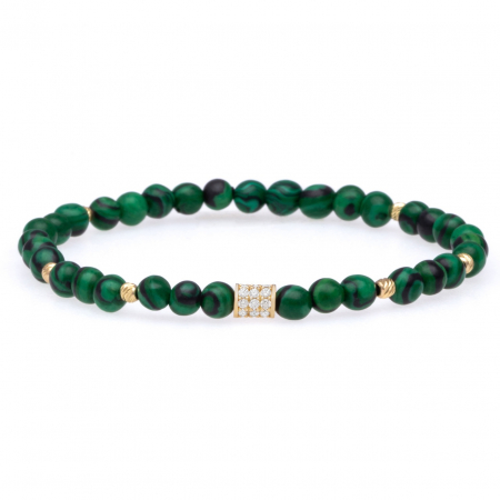 Brățări Elastice cu Aur 14K - Brățară elastică Balance cu Malachit și charm din aur 14K – Eleganță naturală și stil sofisticat