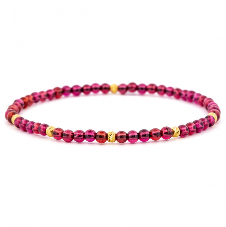 Brățări Elastice cu Aur 14K - Brățară elastică cu Granat Natural și Bile din Aur 14K – Eleganță și Rafinament pentru Orice Ocazie