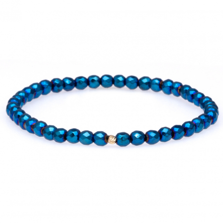 Brățări Elastice cu Aur 14K - Brățară elastică cu Hematite electroplacate și bilă din aur 14k – Eleganță și energie pozitivă