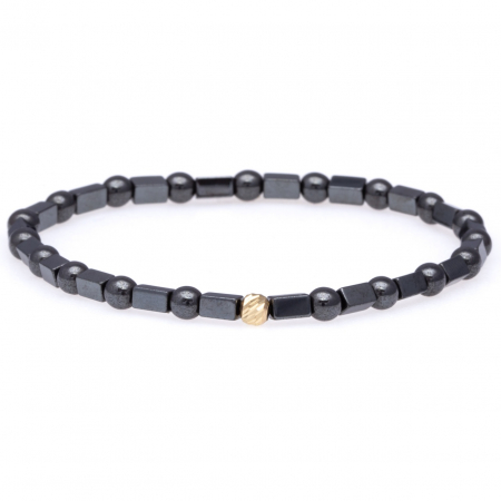Brățări Elastice cu Aur 14K - Brățară elastică cu Hematite și bile de 4 mm din aur 14k – Eleganță și echilibru pentru orice ocazie