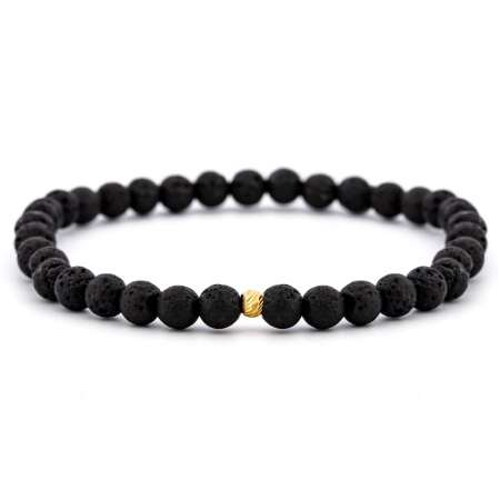 Brățări Elastice cu Aur 14K - Brățară elastică cu lavă vulcanică și biluță de aur 14K – Eleganță naturală și rafinament subtile