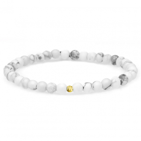 Brățări Elastice cu Aur 14K - Brățară Elastică Elegance cu Howlit și Bilă din Aur 14K – Design Sofisticat și Lux Natural