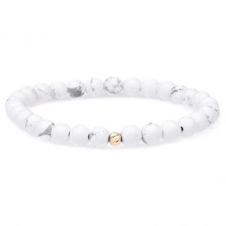 Brățări Elastice cu Aur 14K - Brățară Elastică Elegance cu Howlit și Bile din Aur 14K – Stil Discret și Eleganță Masculină