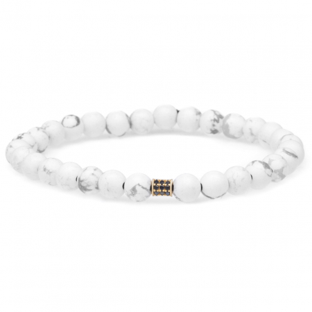 Brățări Elastice cu Aur 14K - Brățară Elastică Elegance cu Howlit și Charm din Aur 14K – Eleganță Naturală și Rafinament